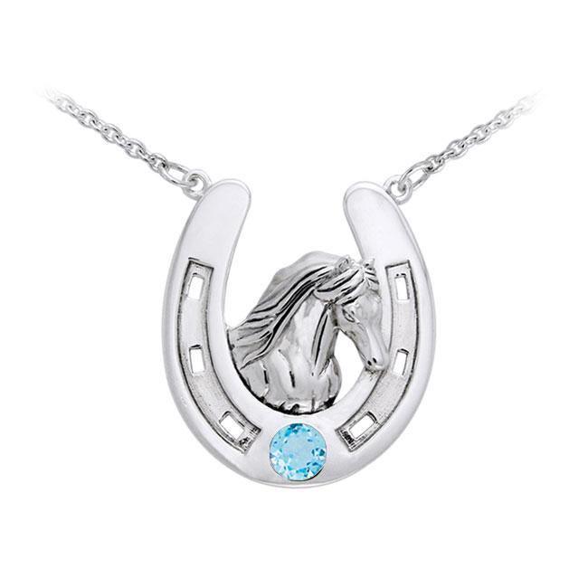Friesian Horse in Horseshoe Silver Necklace TNC124