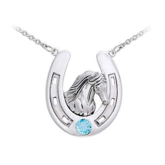 Friesian Horse in Horseshoe Silver Necklace TNC124