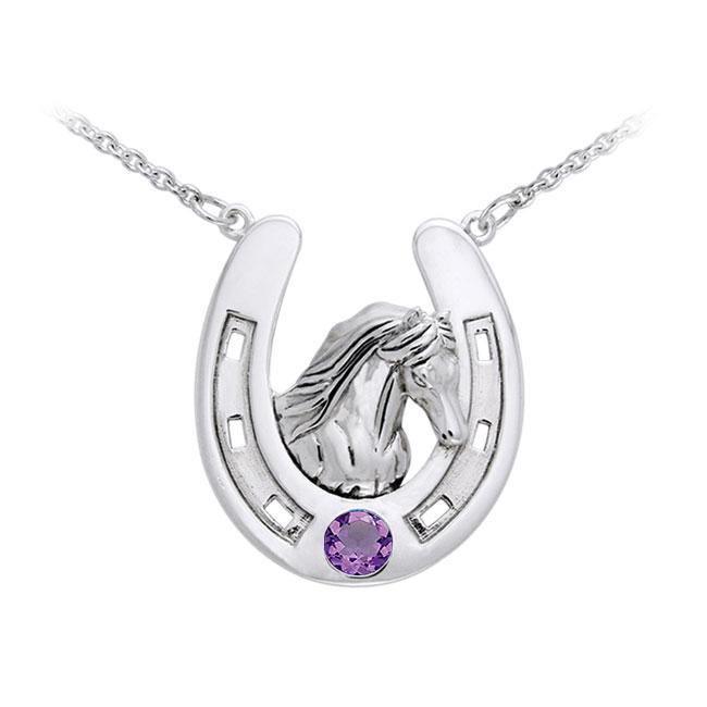 Friesian Horse in Horseshoe Sterling Silver Necklace TNC124