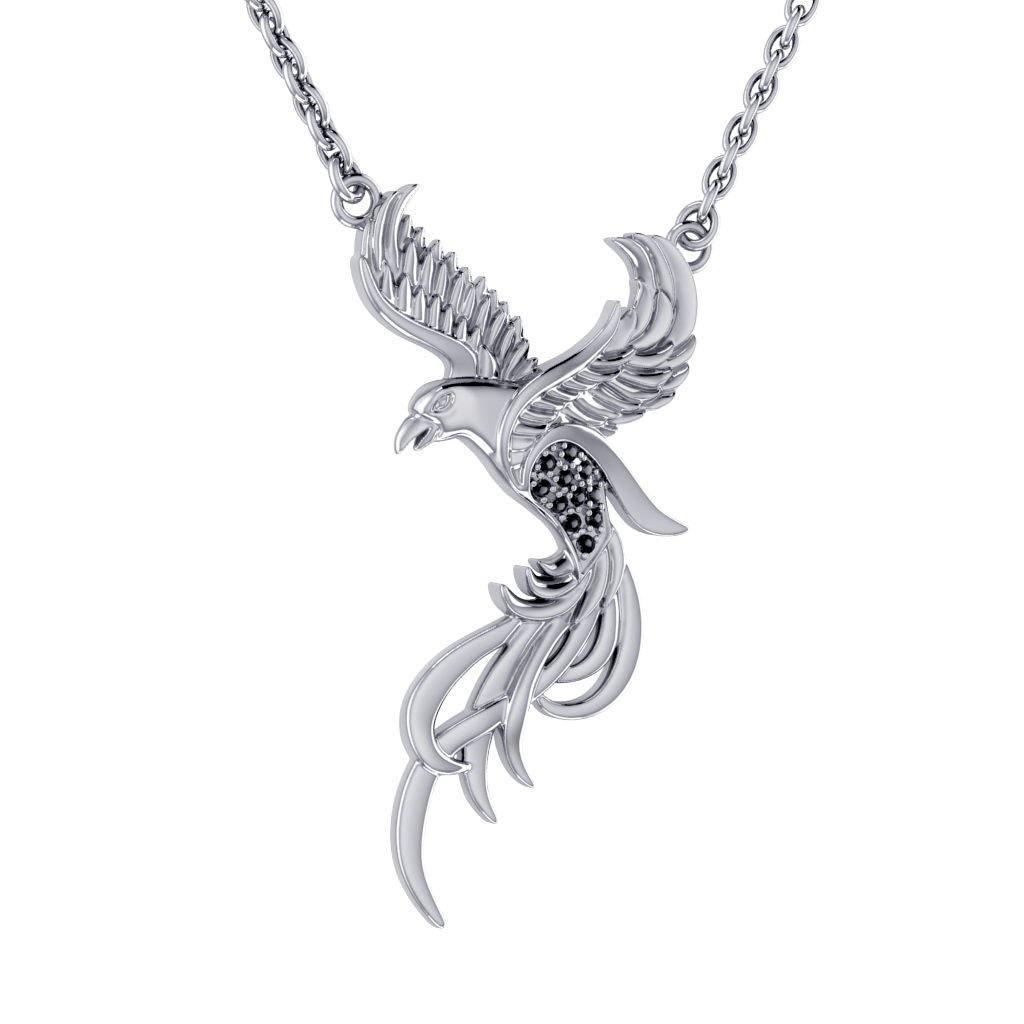 Alighting breakthrough of the Mythical Phoenix ~ Sterling Silver Jewelry Necklace with Gemstones Accents TNC232