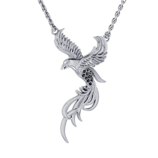 Alighting breakthrough of the Mythical Phoenix ~ Sterling Silver Jewelry Necklace with Gemstones Accents TNC232