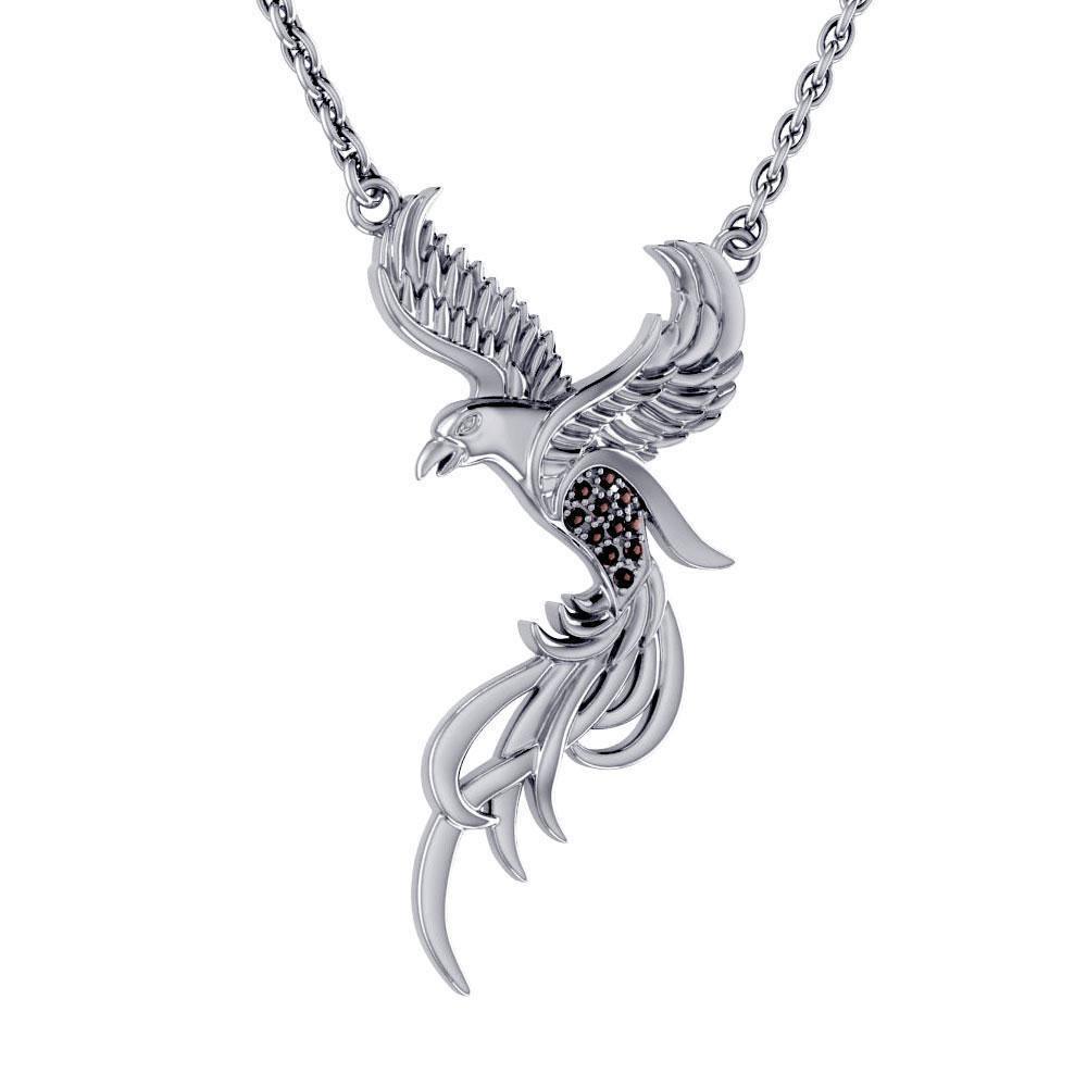 Alighting breakthrough of the Mythical Phoenix ~ Sterling Silver Jewelry Necklace with Gemstones Accents TNC232