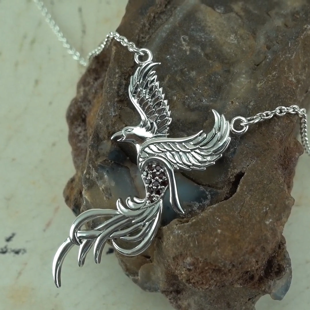 Alighting breakthrough of the Mythical Phoenix ~ Sterling Silver Necklace with Gemstones TNC232