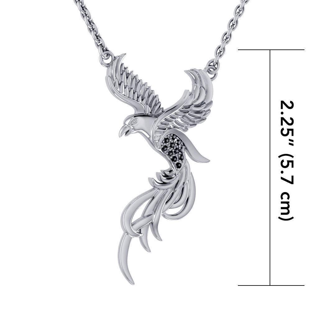 Alighting breakthrough of the Mythical Phoenix ~ Sterling Silver Jewelry Necklace with Gemstones Accents TNC232