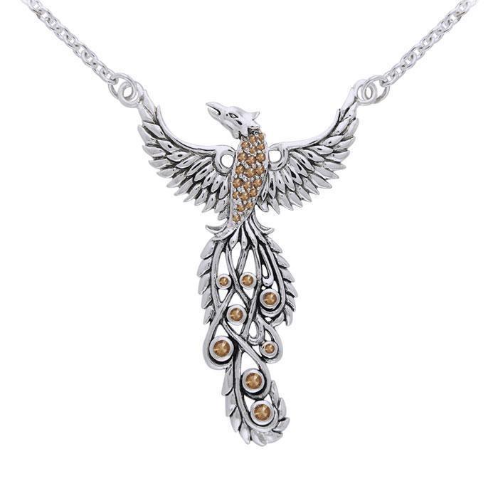Honor Thy Flying Phoenix ~ Sterling Silver Jewelry Necklace with Gemstone TNC236