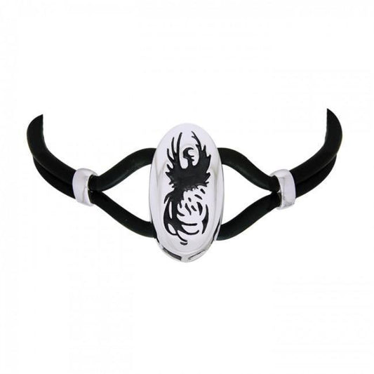 Rising Phoenix Silver Necklace with Leather Cord TNC253