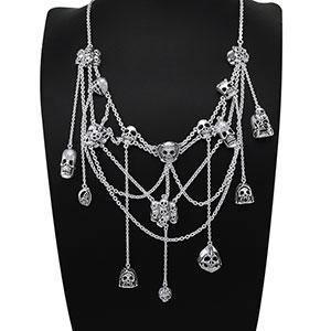 Skull Spiderweb Silver Necklace TNC402