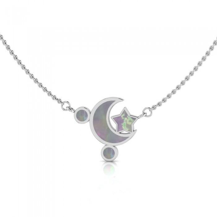Moon and Star Necklace with Opal Inlaid TNC411P