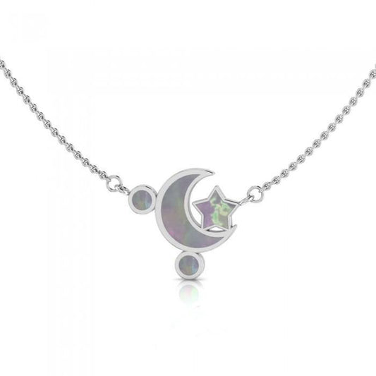 Moon and Star Necklace with Opal Inlaid TNC411P