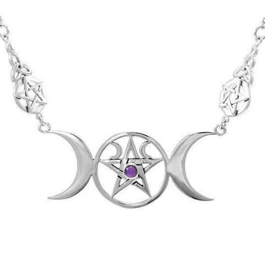 Triple Moon Goddess Pentagram Necklace TNC417P
