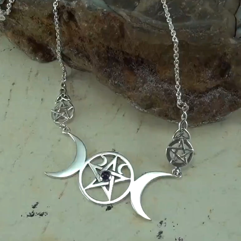 Triple Moon Goddess Pentagram Necklace TNC417P