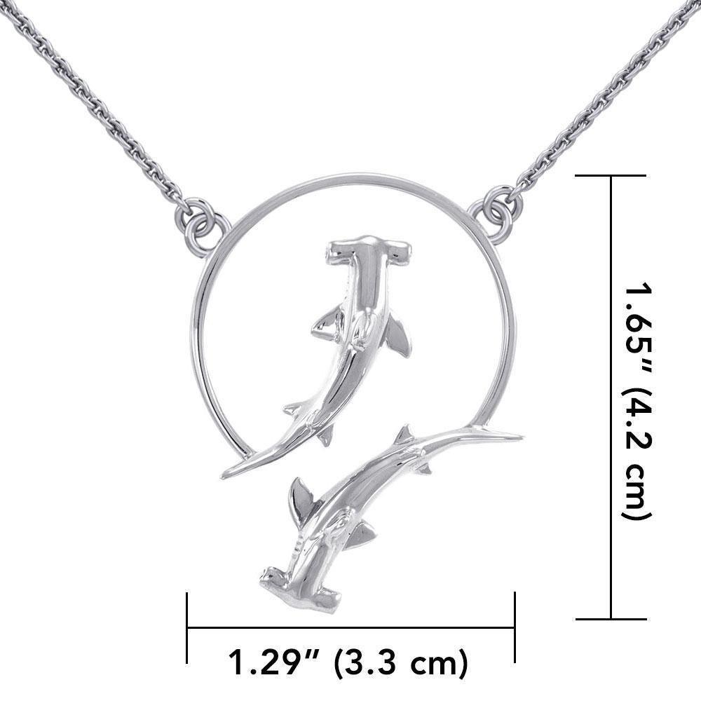 Double Hammerhead Shark Sterling Silver Necklace TNC434