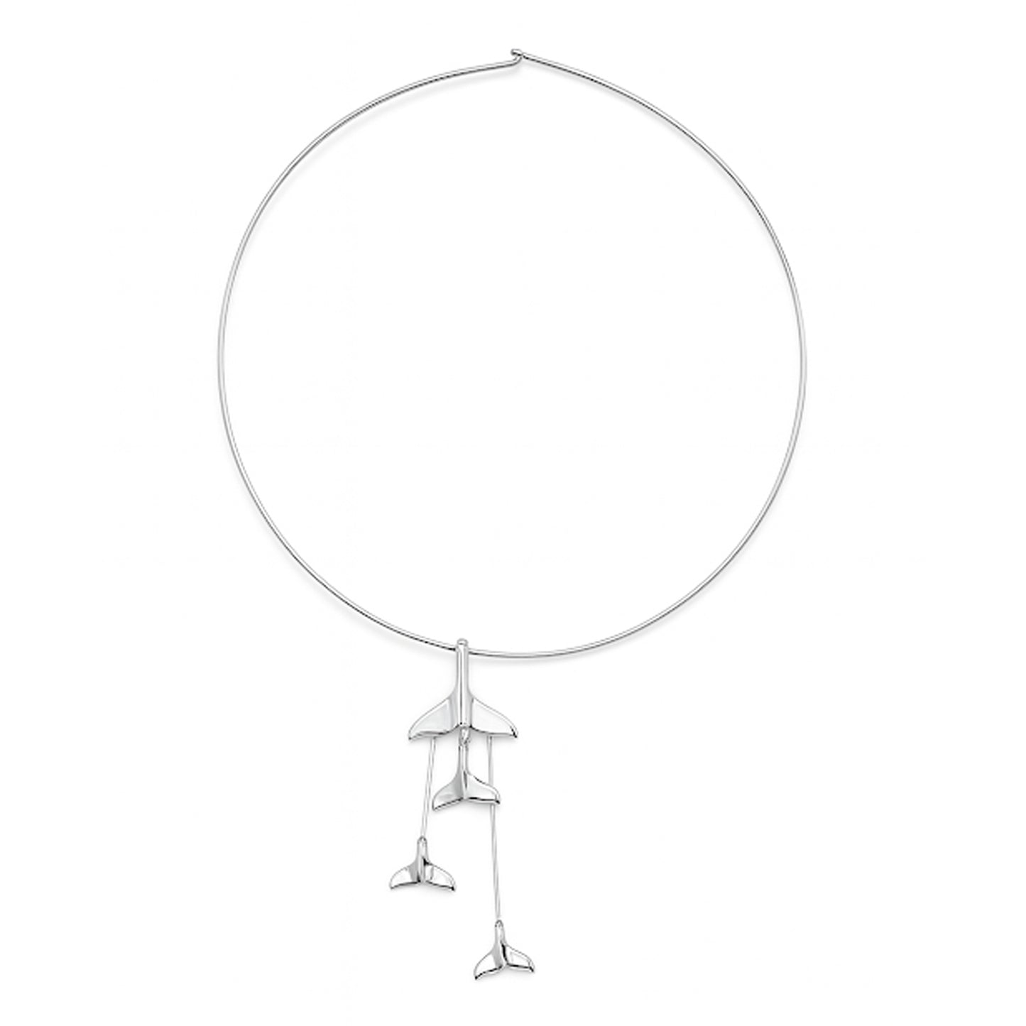 Dangling Silver Whale Tails Fashion Necklace TNC480