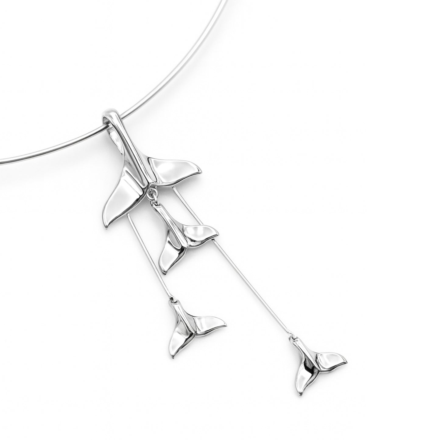 Dangling Silver Whale Tails Fashion Necklace TNC480