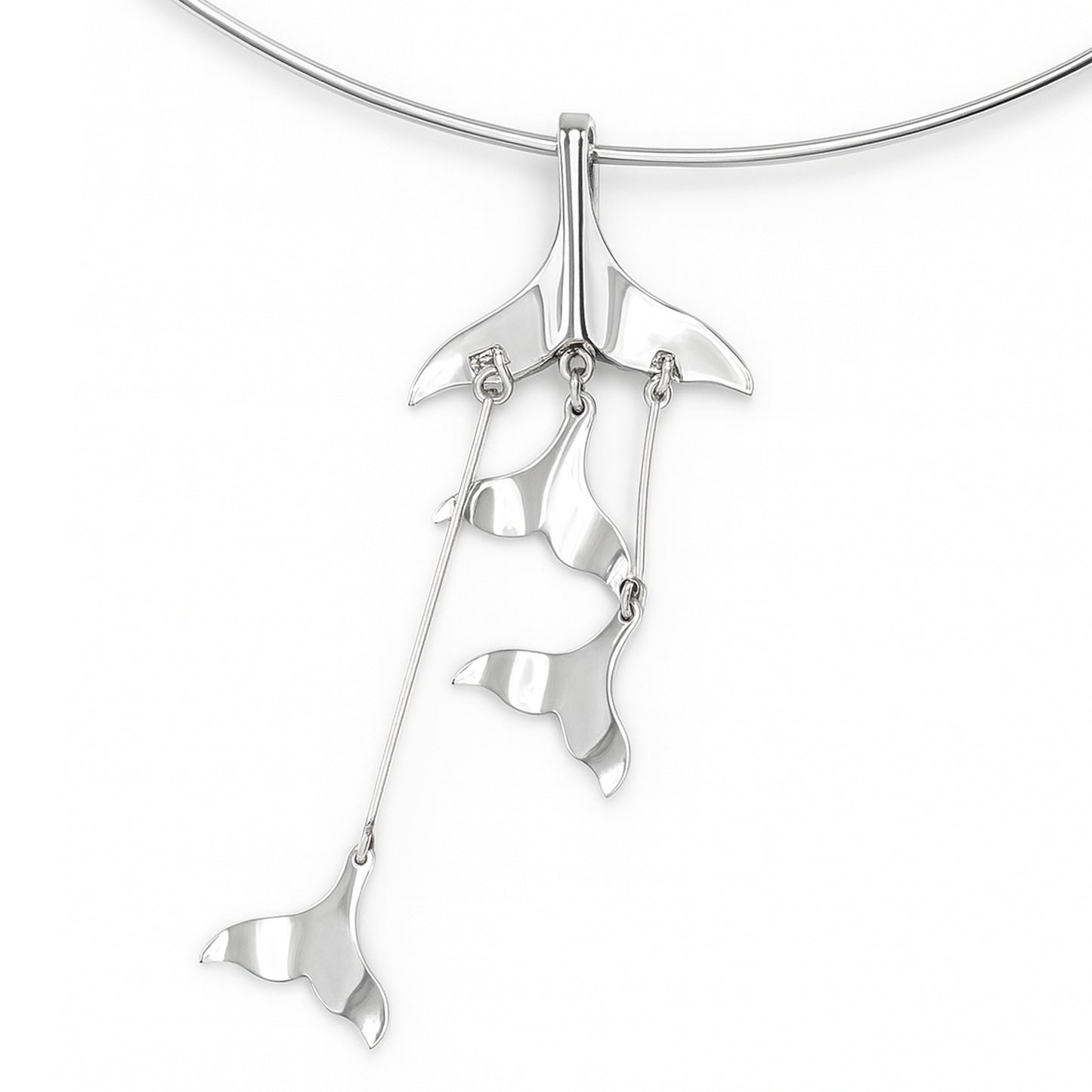 Dangling Silver Whale Tails Fashion Necklace TNC480