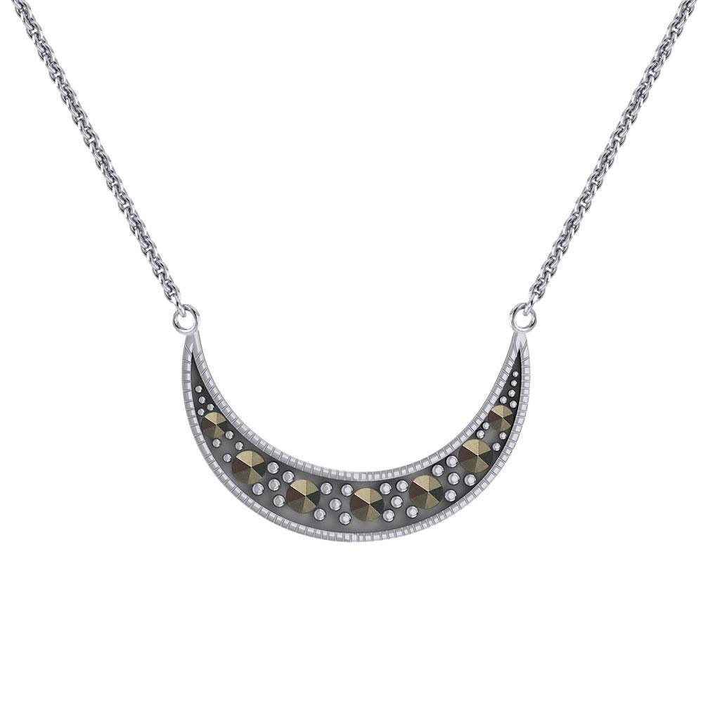 Crescent Moon Sterling Silver Necklace with Marcasite TNC530