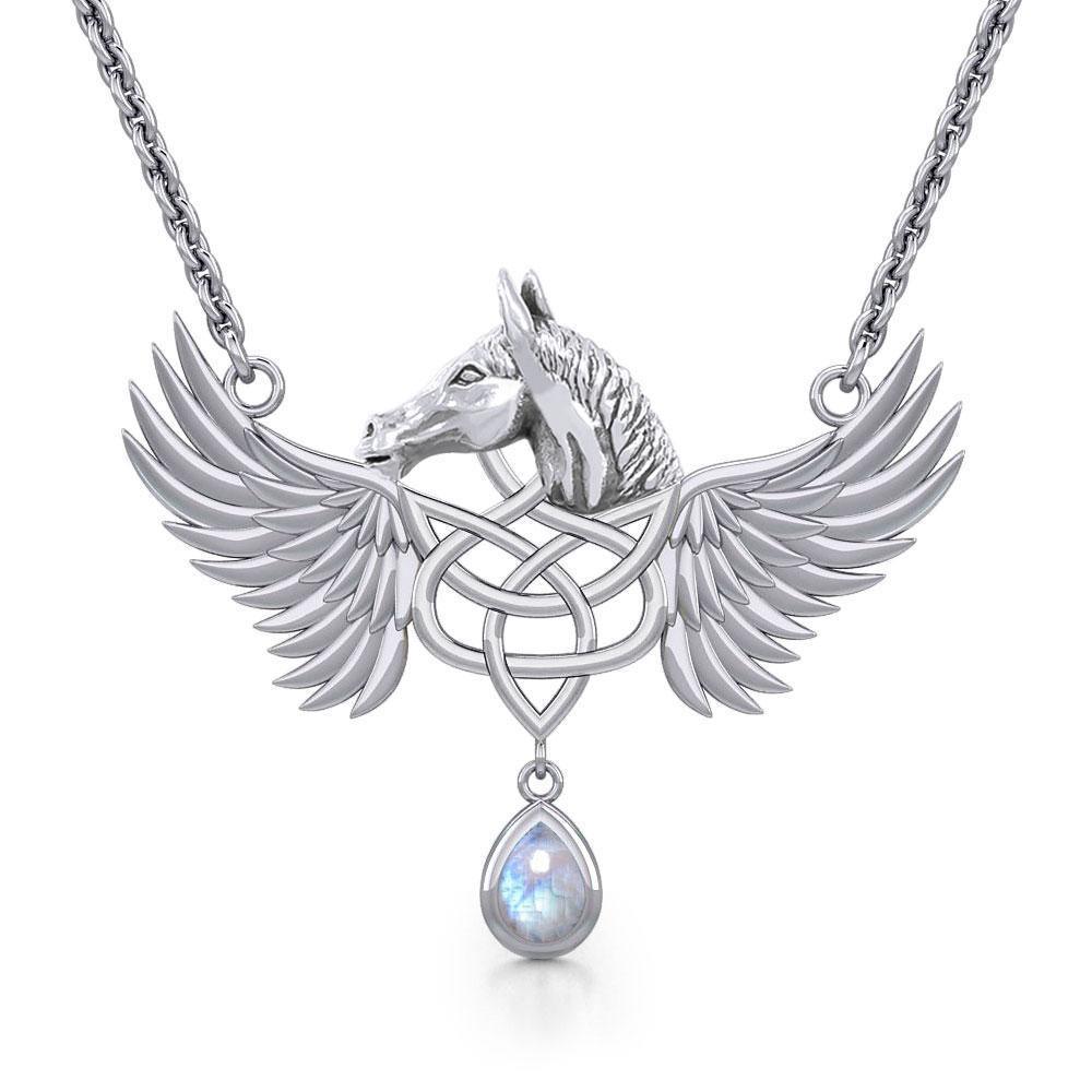 Celtic Pegasus Horse with Wing Silver Necklace TNC540