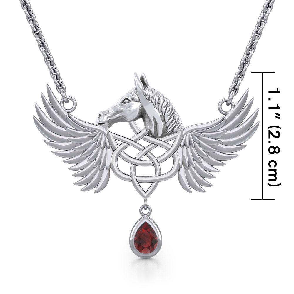 Celtic Pegasus Horse with Wing Silver Necklace TNC540