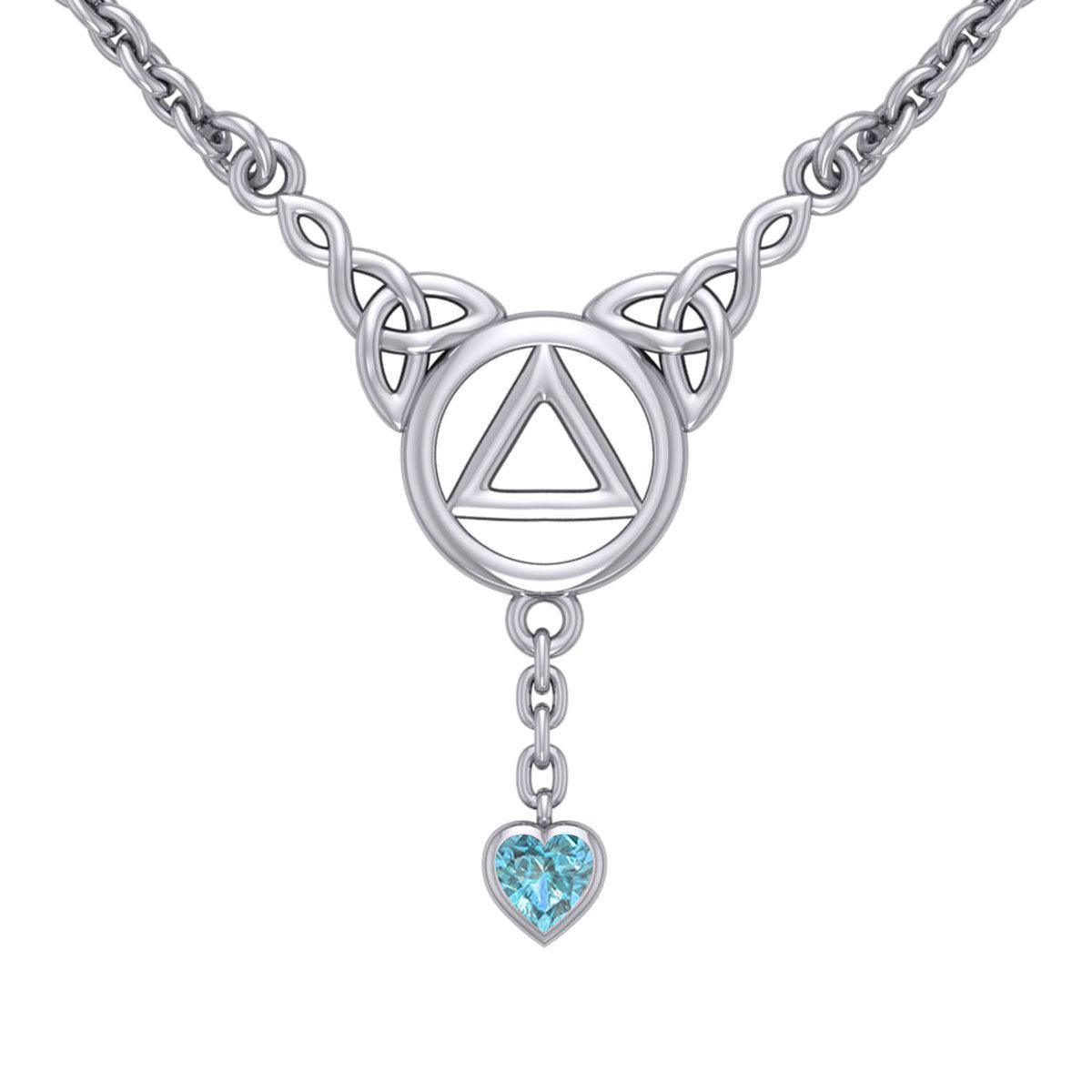 Love and Recovery Silver Necklace with Dangling Heart Gemstone TNC557