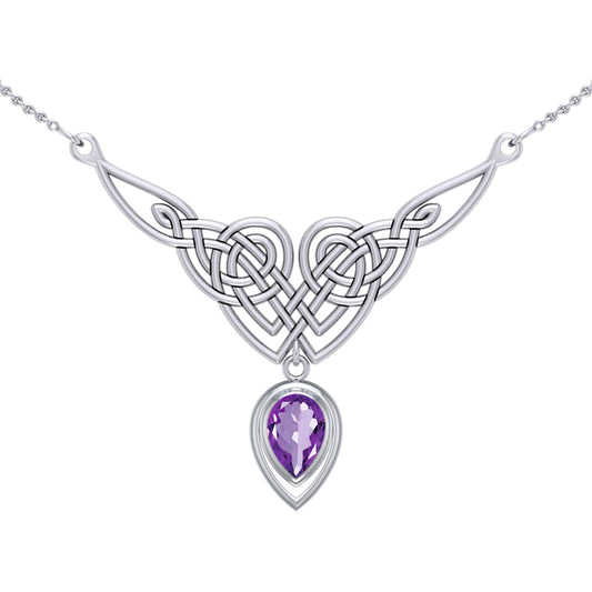 Celtic Knotwork Sterling Silver Necklace with Large Gemstone TNC573
