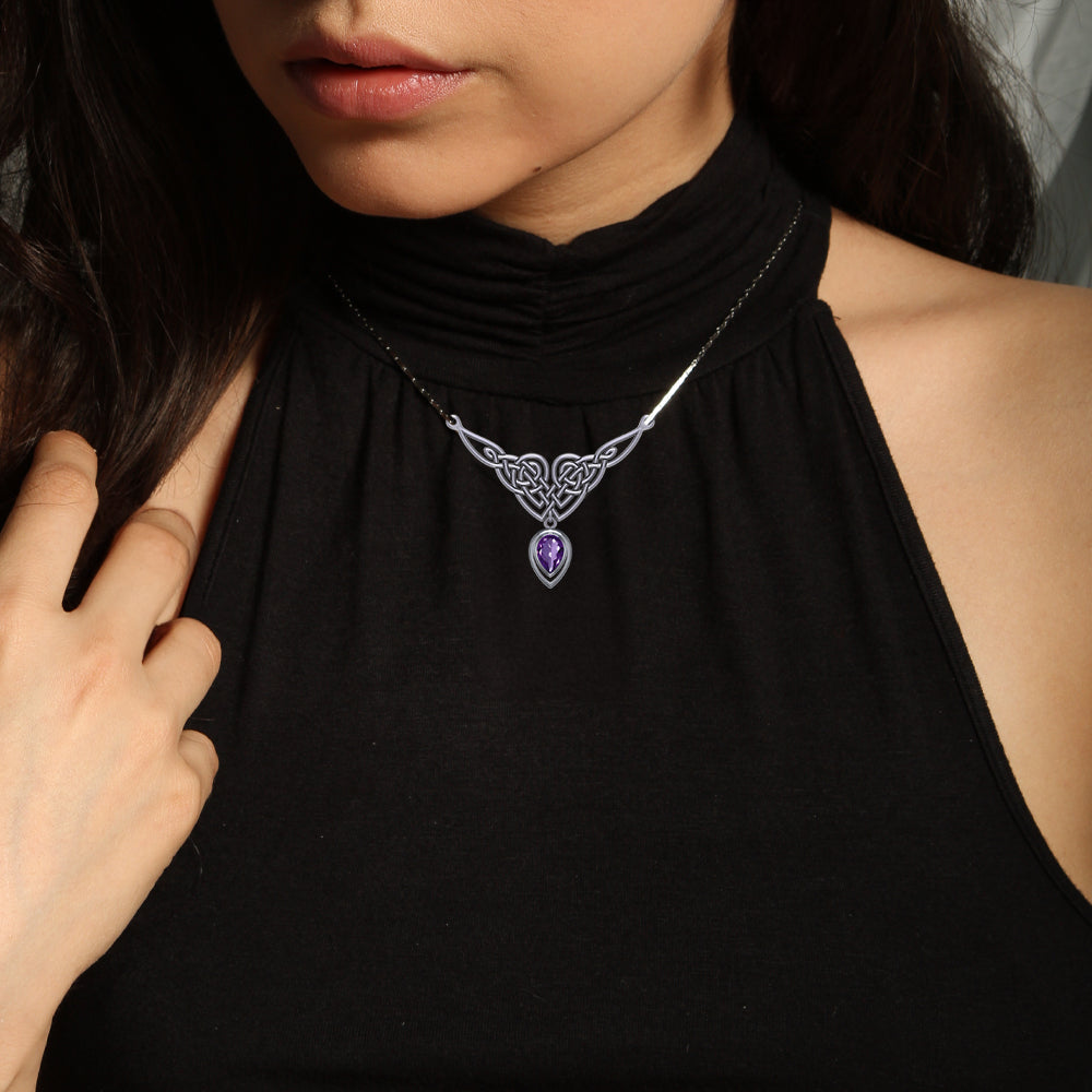 Celtic Knotwork Sterling Silver Necklace with Large Gemstone TNC573