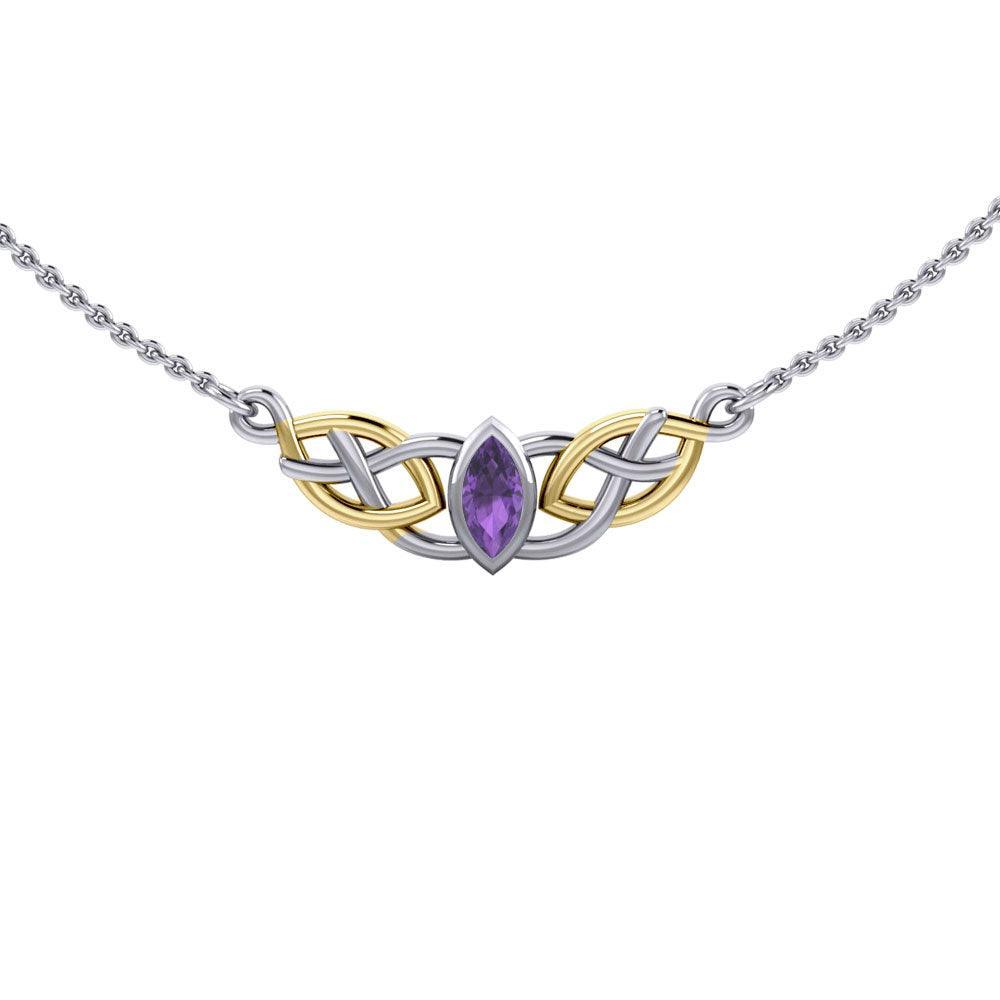 The nearness of joy in eternity ~ Celtic Knotwork Sterling Silver Necklace Jewelry with 14k Gold accent and Gemstone