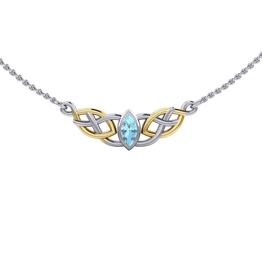The nearness of joy in eternity ~ Celtic Knotwork Sterling Silver Necklace Jewelry with 14k Gold accent and Gemstone