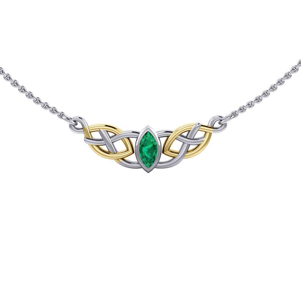 The nearness of joy in eternity ~ Celtic Knotwork Sterling Silver Necklace Jewelry with 14k Gold accent and Gemstone