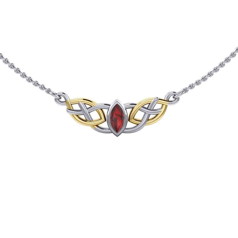 The nearness of joy in eternity ~ Celtic Knotwork Sterling Silver Necklace Jewelry with 14k Gold accent and Gemstone