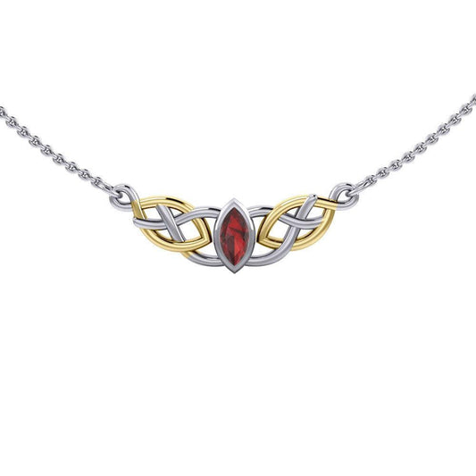 The nearness of joy in eternity ~ Celtic Knotwork Sterling Silver Necklace Jewelry with 14k Gold accent and Gemstone