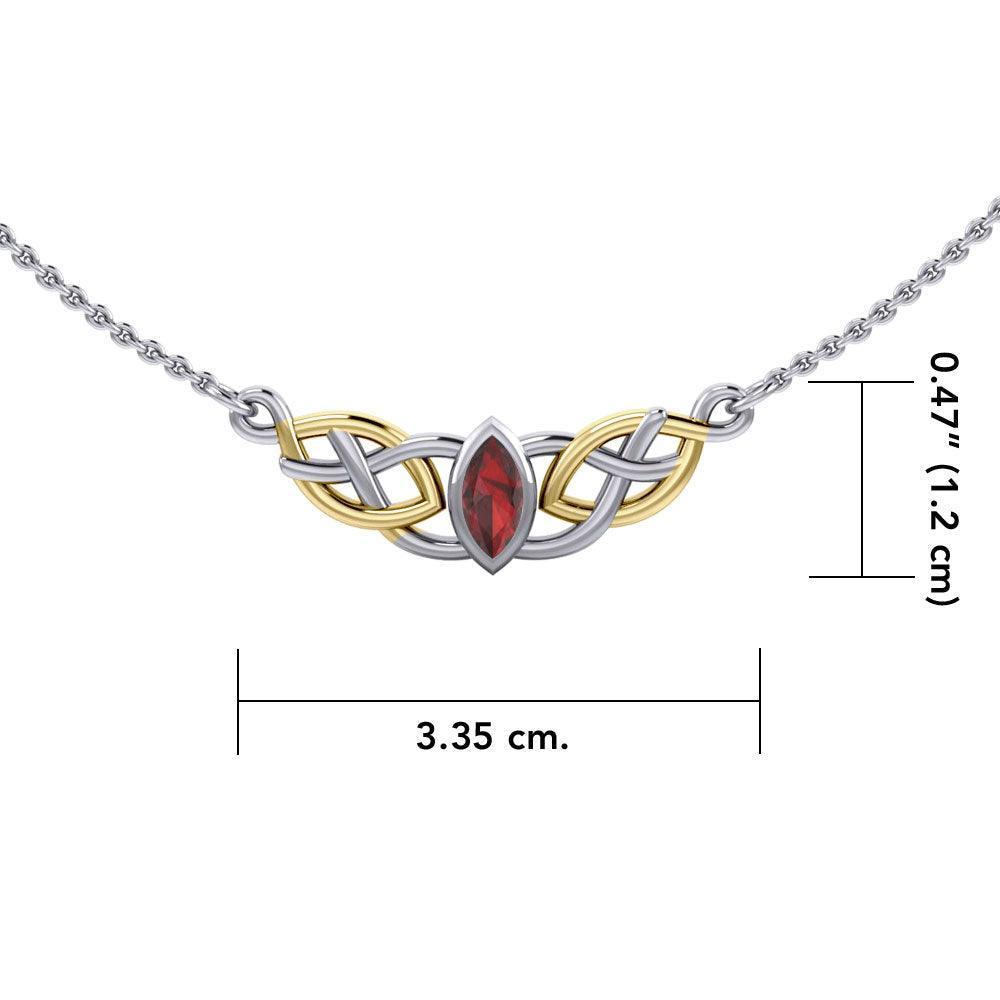 The nearness of joy in eternity ~ Celtic Knotwork Sterling Silver Necklace Jewelry with 14k Gold accent and Gemstone