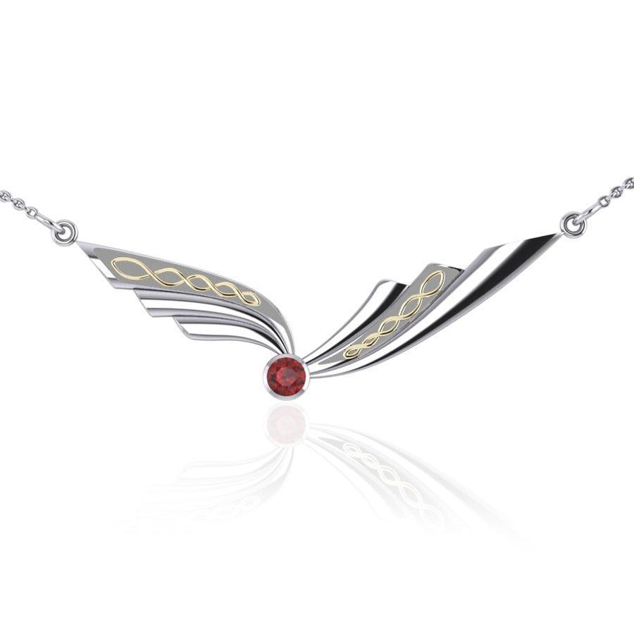 Celtic Knot Silver and Gold Accent Necklace with Gemstone TNV190