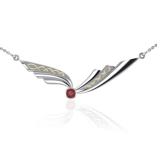 Celtic Knot Silver and Gold Accent Necklace with Gemstone TNV190