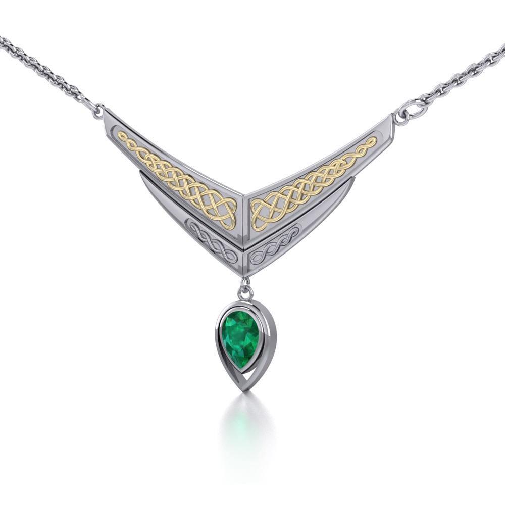 Celebrate life in eternity ~ Celtic Knotwork Sterling Silver Necklace Jewelry with Gold accent and Gemstone TNV214