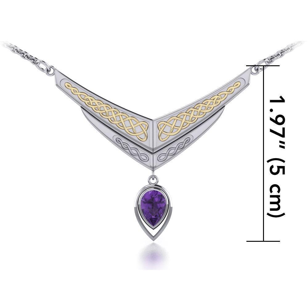 Celebrate life in eternity ~ Celtic Knotwork Sterling Silver Necklace Jewelry with Gold accent and Gemstone TNV214