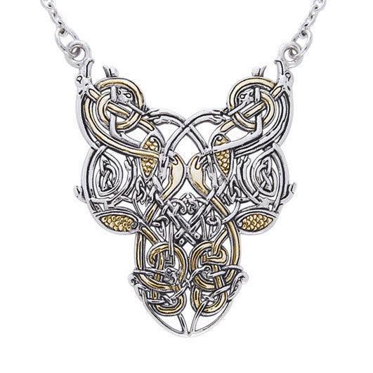 Celtic Knot Bird Silver and Gold Accent Necklace TNV294