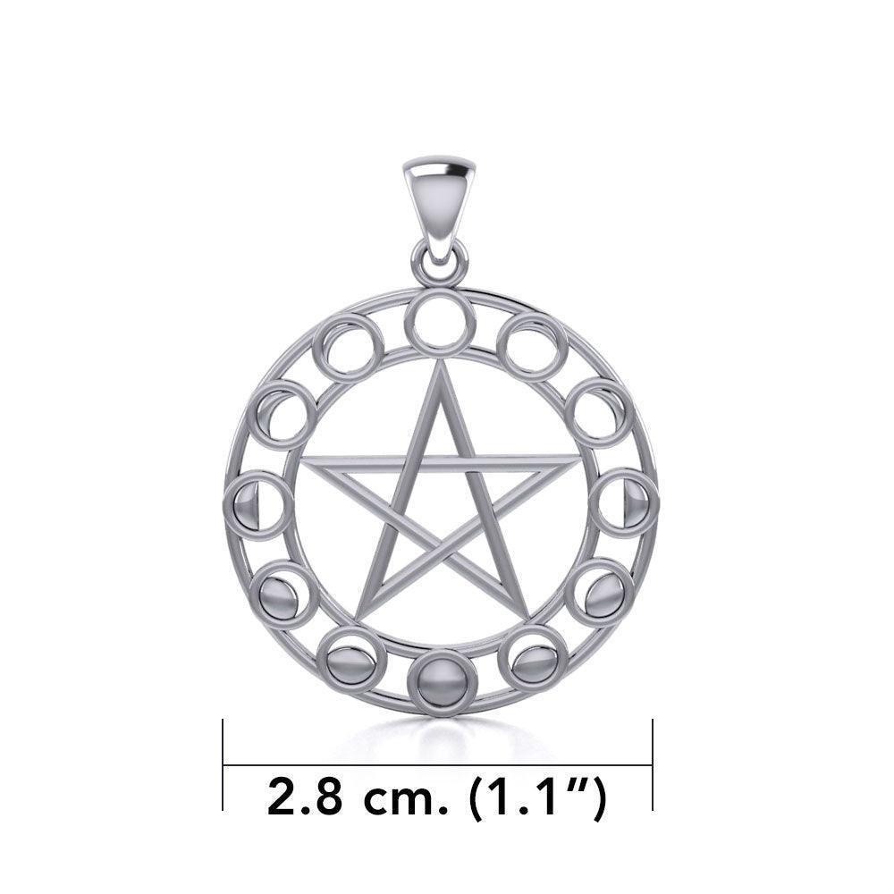 Phases of the Moon Silver Pentacle Pendant TP1038