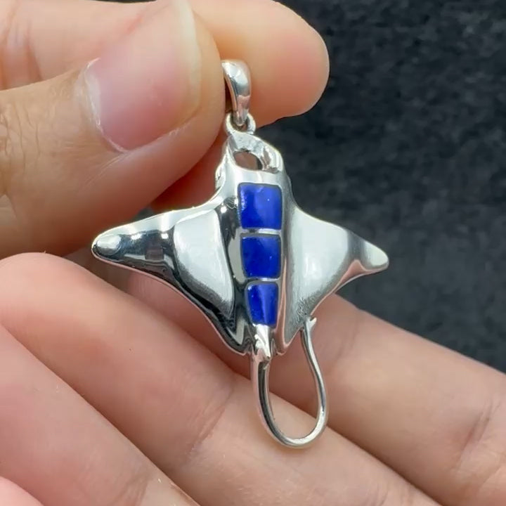 Manta Ray Sterling Silver Pendant with Rectangle Inlaid TP1070
