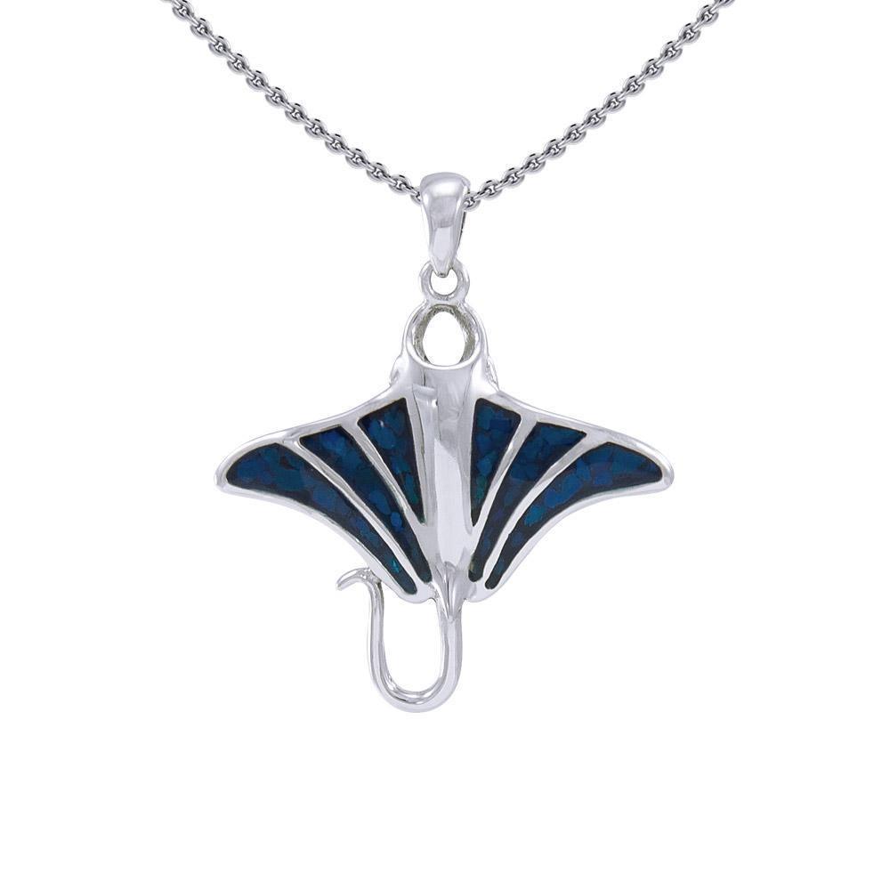 Manta Ray Silver Pendant with Inlay TP1077