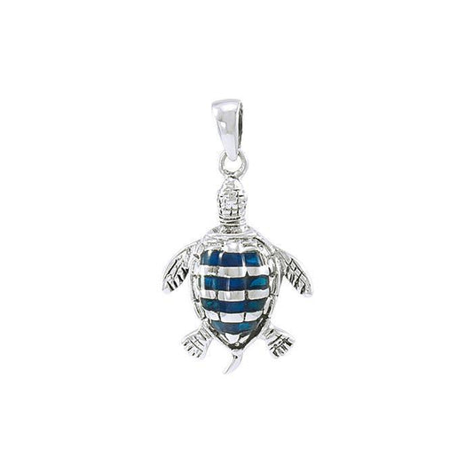 Sea turtle story ~ Sterling Silver Jewelry Pendant with Inlaid Paua Shell TP1079