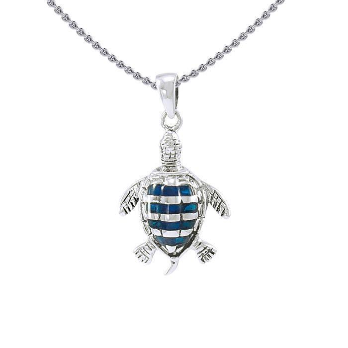 Sea turtle story ~ Sterling Silver Jewelry Pendant with Inlaid Paua Shell TP1079