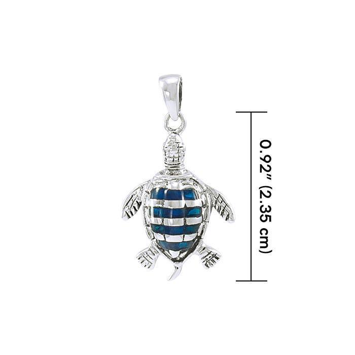 Sea turtle story ~ Sterling Silver Jewelry Pendant with Inlaid Paua Shell TP1079