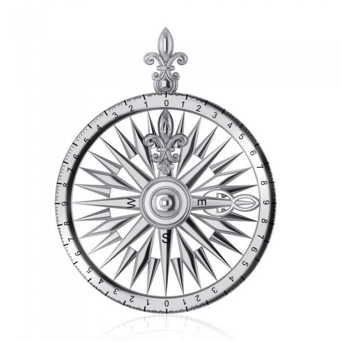 Fleur de Lis Sterling Silver Rose Compass Pendant TP1118