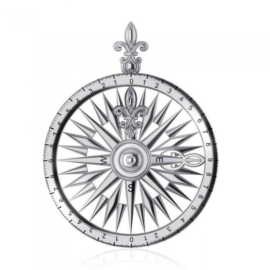 Fleur de Lis Sterling Silver Rose Compass Pendant TP1118