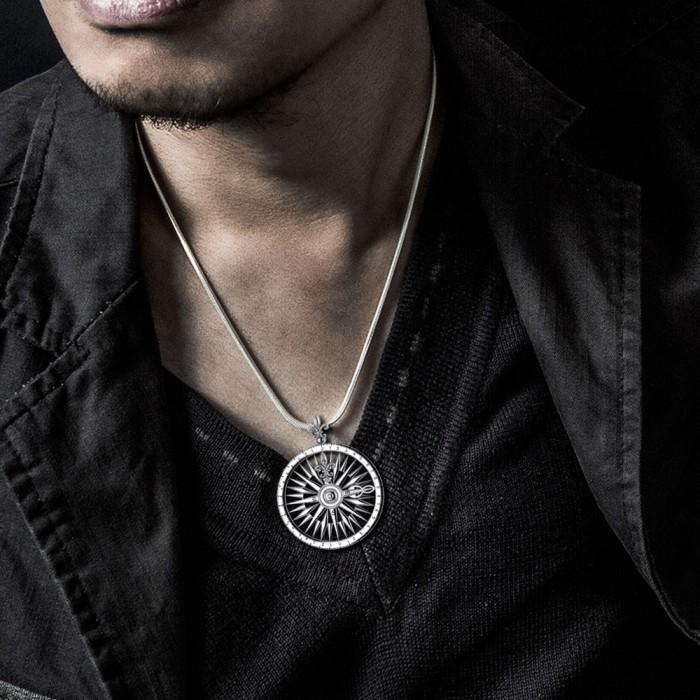 Fleur de Lis Sterling Silver Rose Compass Pendant TP1118