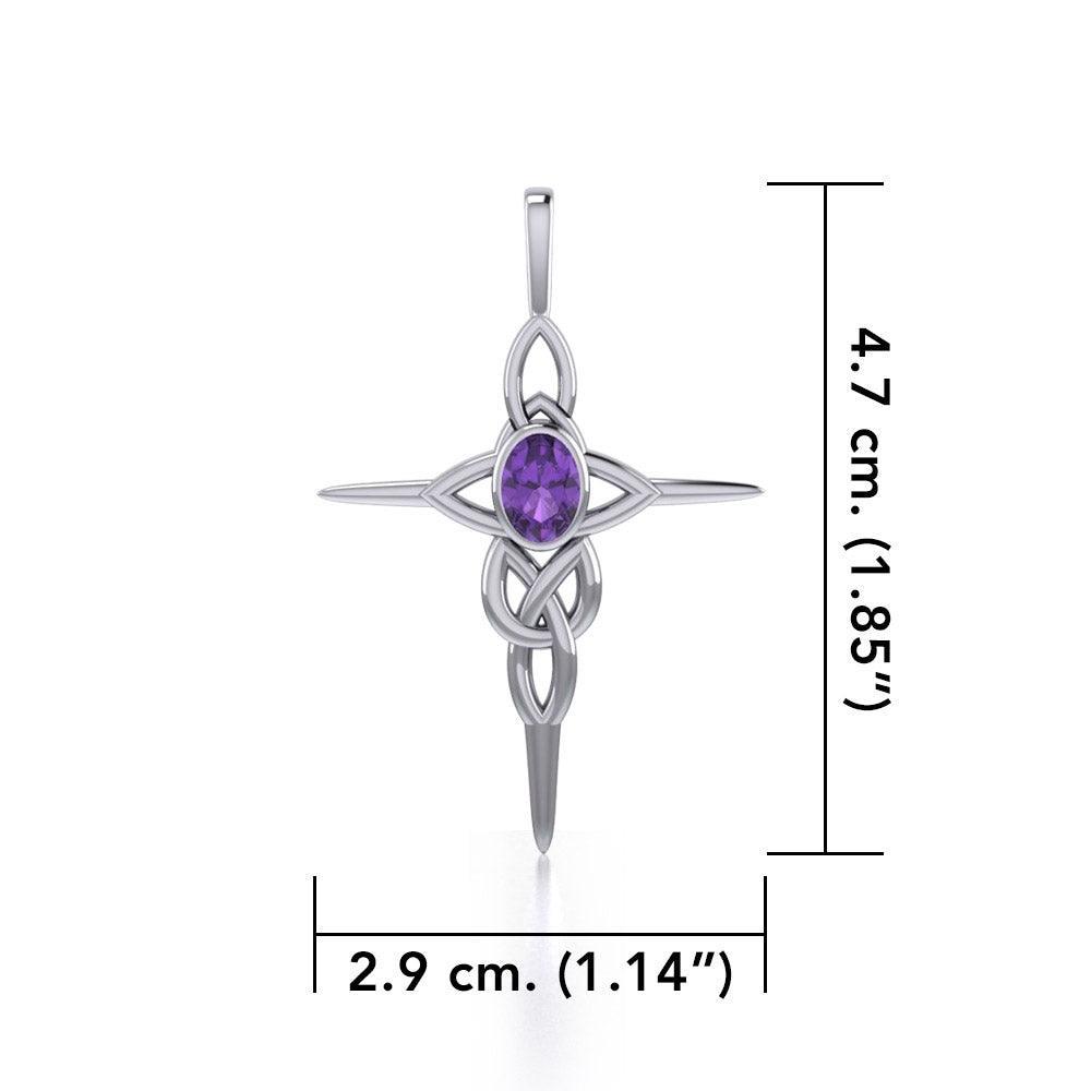 Faith and trust ~ Celtic Knotwork Cross Sterling Silver Pendant with Gemstone TP1213 - peterstone.dropshipping
