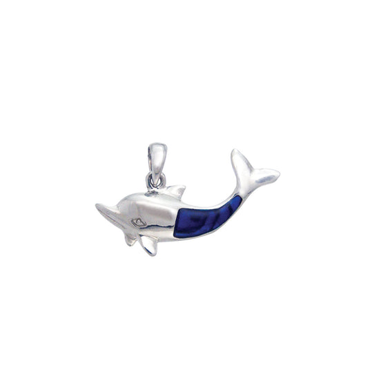 Friendly Dolphin Sterling Silver Pendant with Paua TP136