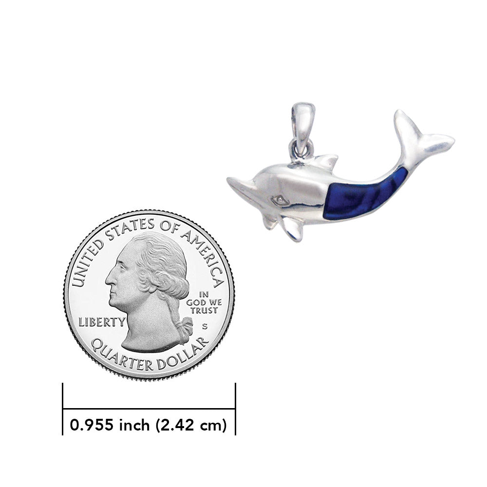 Friendly Dolphin Sterling Silver Pendant with Paua TP136