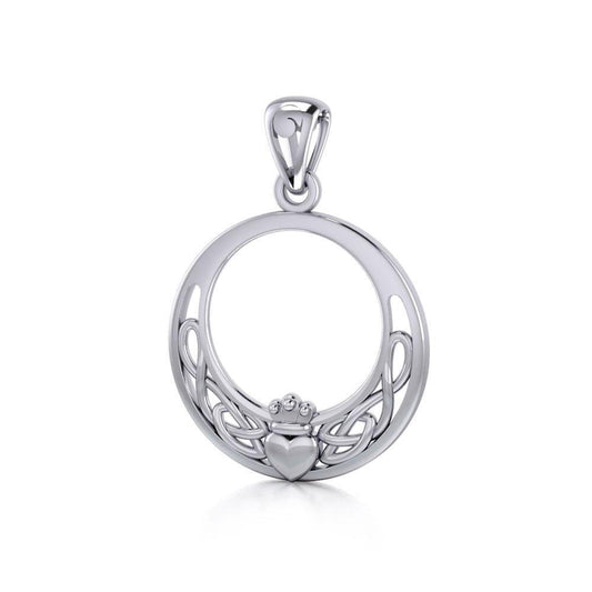 Celtic Claddagh & Celtic Knotwork Silver Pendant TPD5749