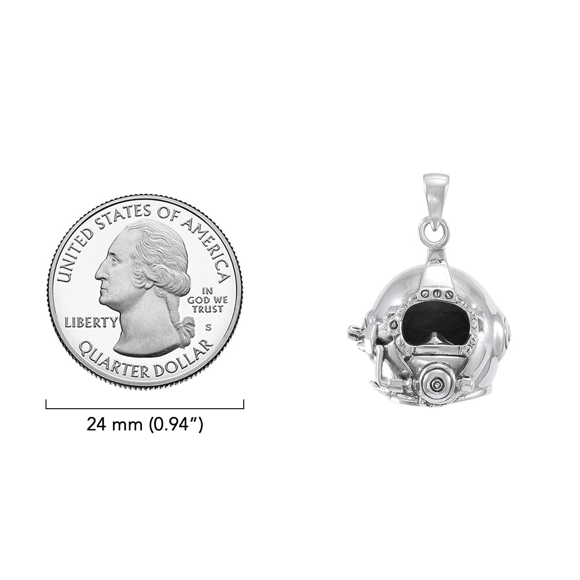 3 Dimensional Diving Helmet Sterling Silver Pendant TP1510*
